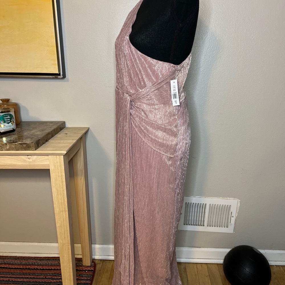 GLAMOUR NIGHTS MAUVE METALLIC GRECIAN ONE SHOULDER MAXI NWT Sz 14 - Picture 4 of 8